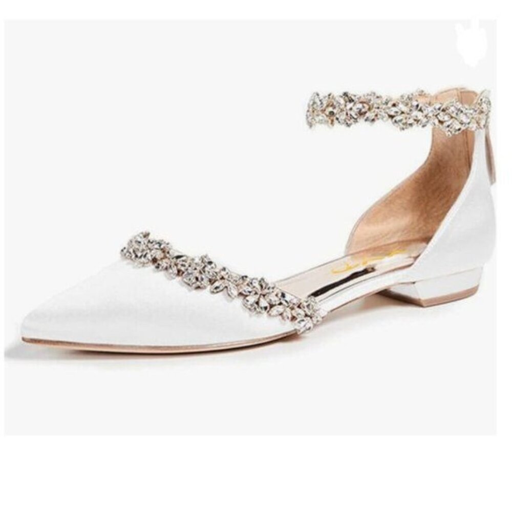 XYD White Pointed Toe D'Orsay Wedding Sparkly Rhinestones Ankle Strap Sandals